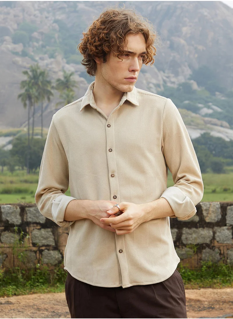 كامبوس سوترا Men's Saltbox Beige Solid Knit Shirt