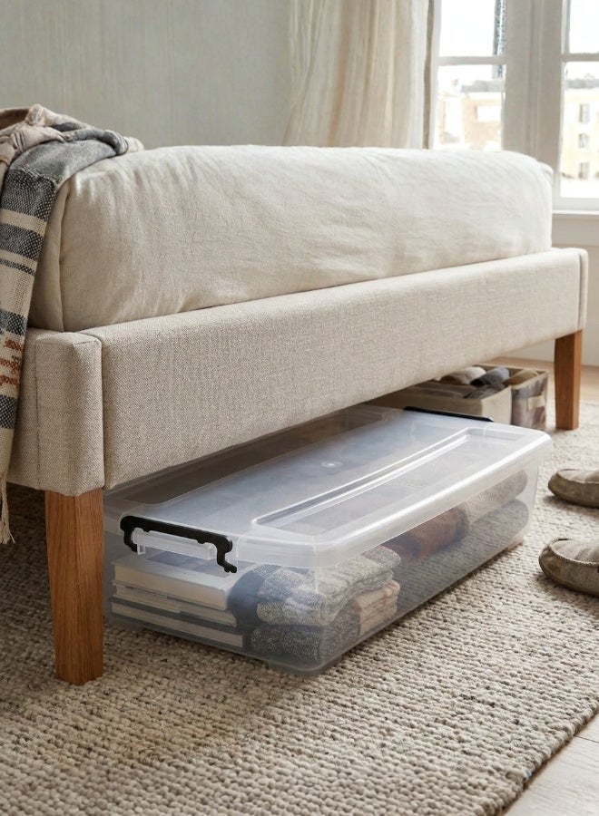 Marcolo Underbed Storage Box 40L Transparent Plastic Organizer with Wheels and Lid Multipurpose Container - Image 2