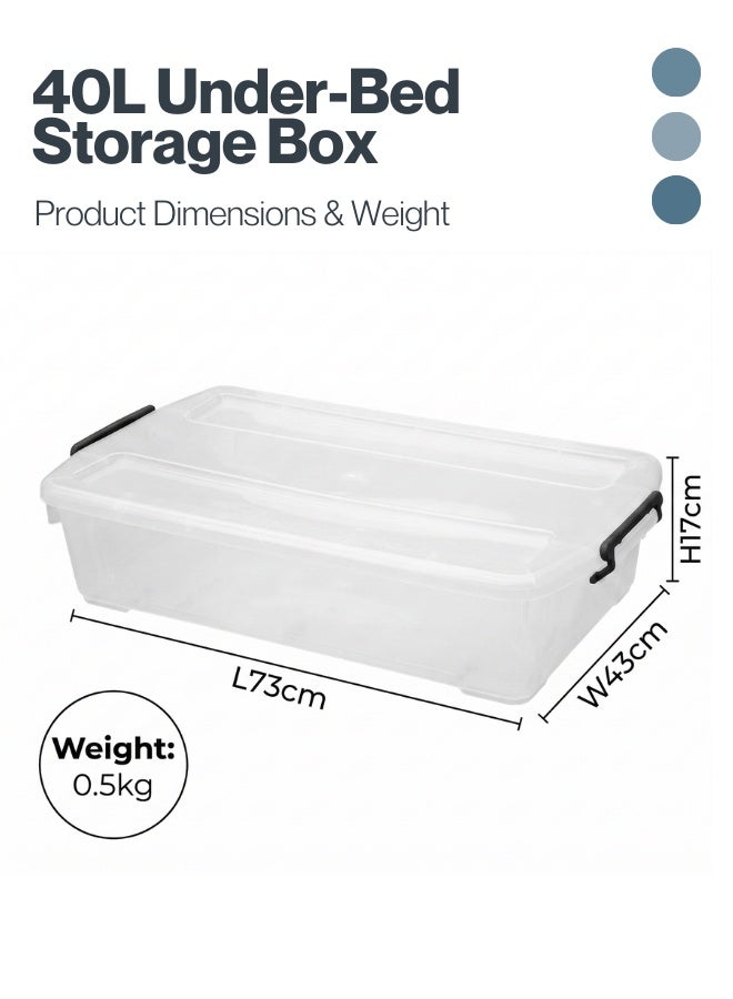 Marcolo Underbed Storage Box 40L Transparent Plastic Organizer with Wheels and Lid Multipurpose Container - Image 5