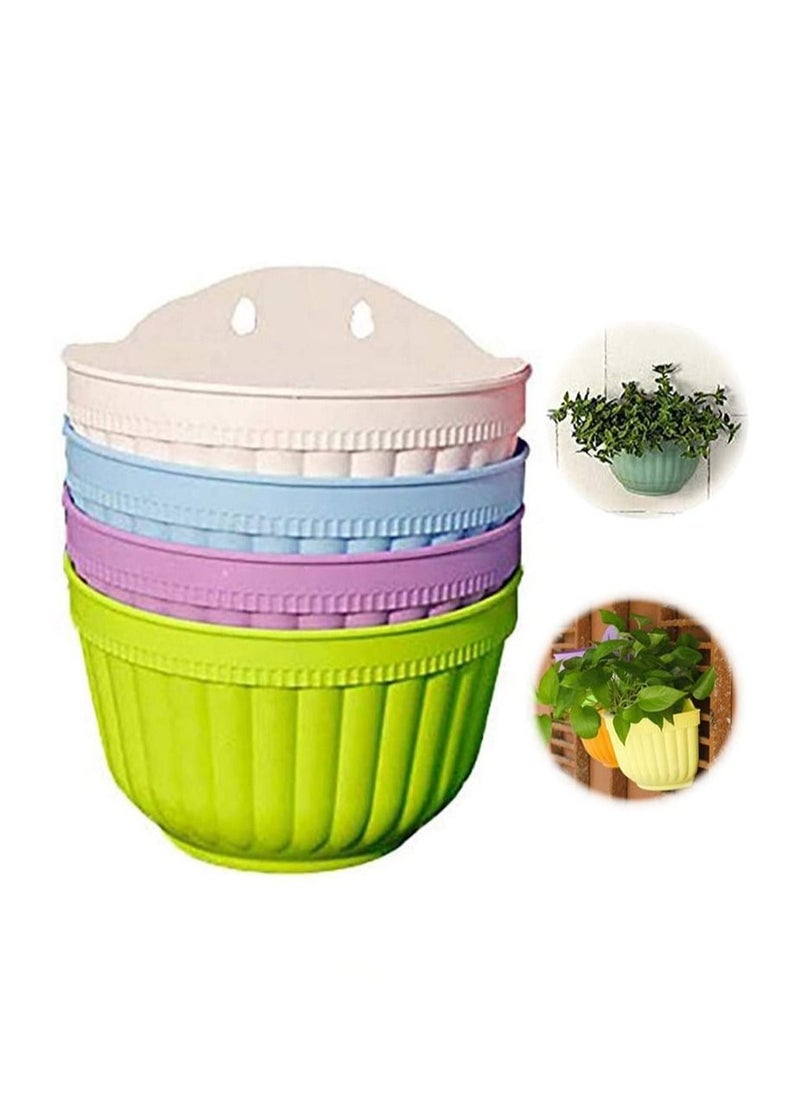 KASTWAVE "Colorful Resin Wall Hanging Planter Pot, 4Pcs Plastic Flower Pot, Garden Living Wall Mount Window Hang Indoor Outdoor Plant Flower Basket for Balcony Railing Shelf Fence Bedroom Trellis "  - Image 1
