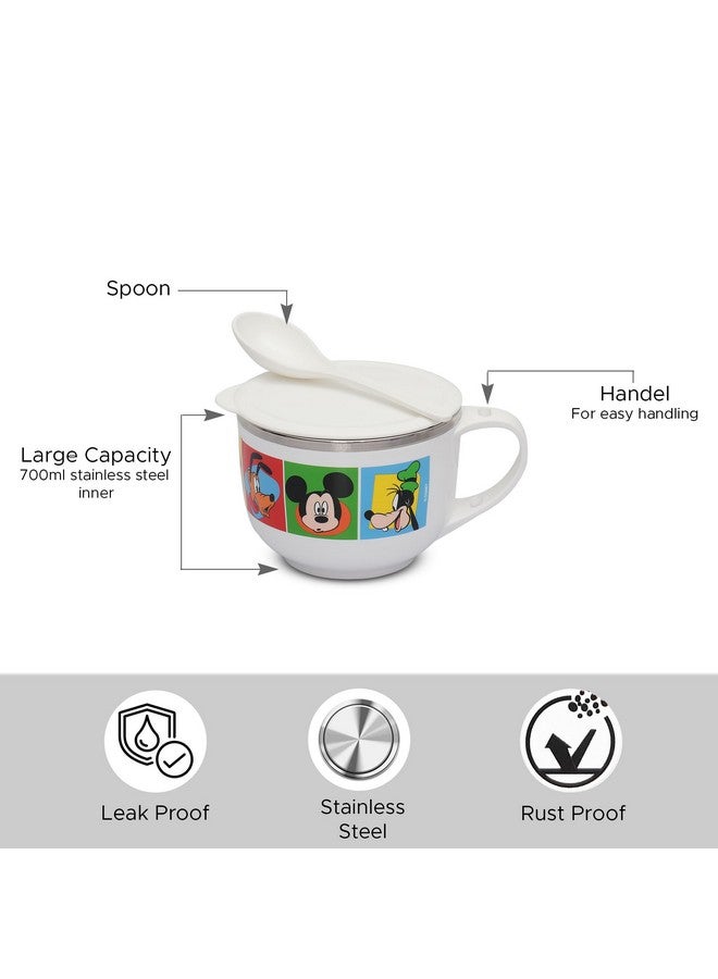 Jaypee Plus Stainless Steel Disney Mickey Mouse Printed Souptok Prime Soup Bowl with Lid & Spoon Maggi Noodles Pasta Bowl, Best Diwali Gift, Birthday Gift for Girls and Boys,White - Image 2