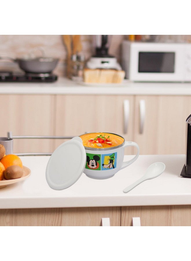 Jaypee Plus Stainless Steel Disney Mickey Mouse Printed Souptok Prime Soup Bowl with Lid & Spoon Maggi Noodles Pasta Bowl, Best Diwali Gift, Birthday Gift for Girls and Boys,White - Image 3