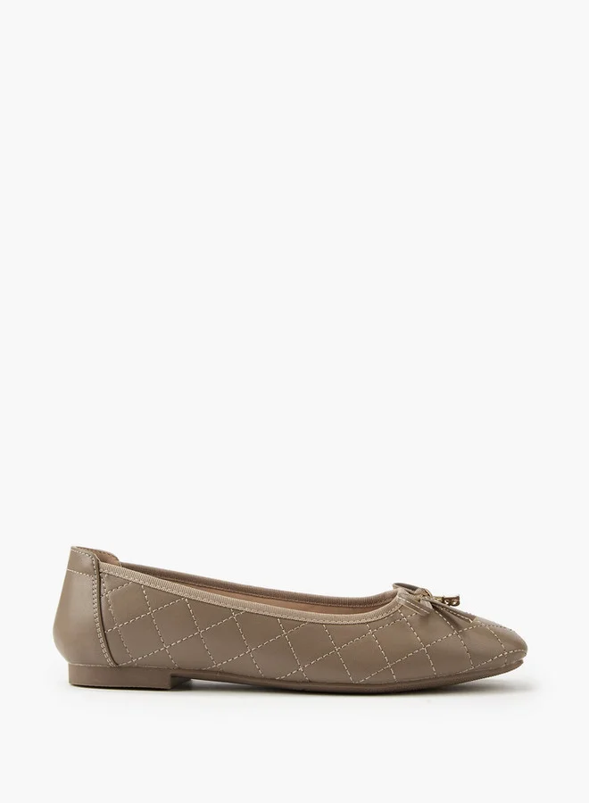Flora Bella By Shoexpress Quilted Ballerina Shoes with Bow Detail