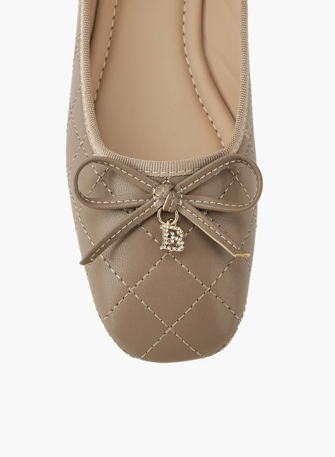 Flora Bella By Shoexpress Quilted Ballerina Shoes with Bow Detail