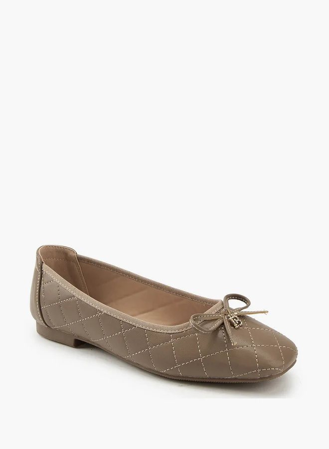 Flora Bella By Shoexpress Quilted Ballerina Shoes with Bow Detail