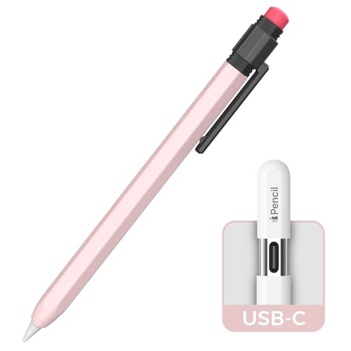 TRONWIN Apple Pencil USB C Case,Silicone Sleeve Protective Cover Perfect Grip Skin Classic Design with Sturdy Clip Compatible with Apple Pencil USB-c for ipad pro (Pink) - Image 1