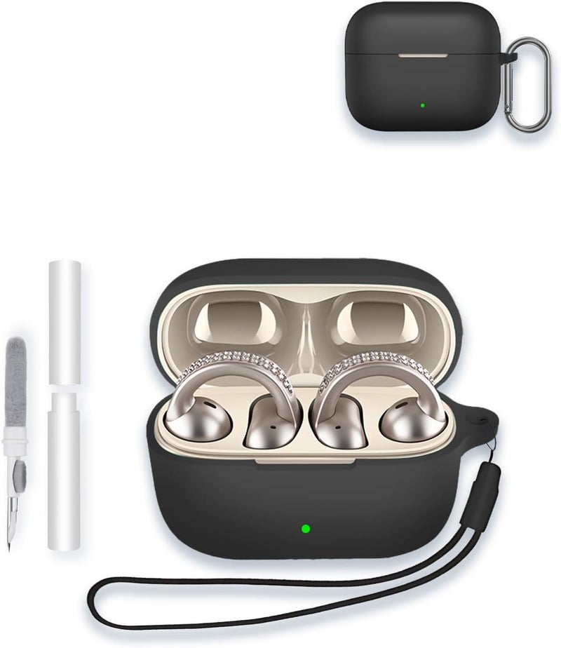 WUNIAK Case for Motorola Moto Buds Clip Earbuds, Soft Silicone Protective Portable Scratch Shock Resistant Shell with Cleaner Kit & Carabiner & Lanyard ，Black - Image 1
