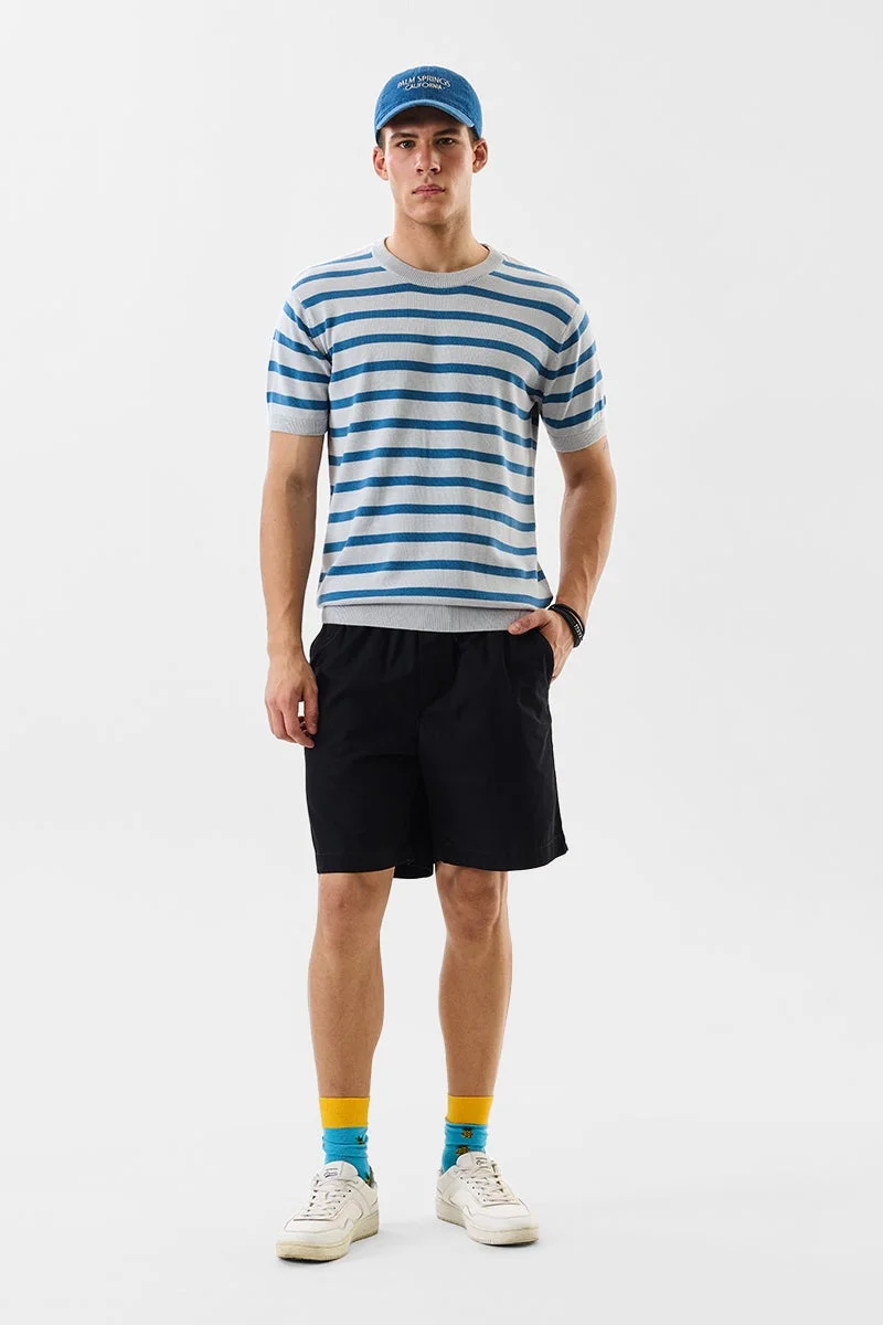 سنيتش Light Grey Striped Half Sleeve Slim Fit T-Shirt