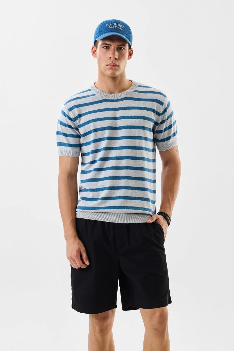 سنيتش Light Grey Striped Half Sleeve Slim Fit T-Shirt