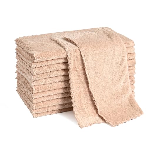Neessno 12 Pack Cleaning Cloth,Ultra Soft Absorbent Quick Drying Microfiber Cleaning Rags,No Scratches,Reusable,Washable,Lint Free Cleaning Towels for Kitchen,Window,Glass,car,11.8"×11.8"(Camel) - Image 1
