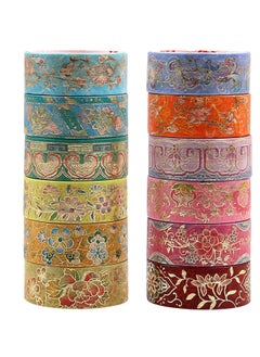 Excefore Vintage Paper Tape 12 Rolls Floral Decorative Tape Adhesive Tape 15mm Broad Tape for Kids Beautiful Sticky Tape for Girls Adhesive Tape for Journaling Supplies Scrapbooking Junk Journal Supplies  - Image 1