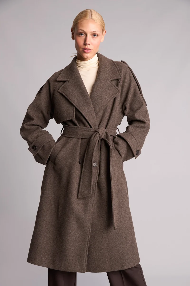 Defacto  Regular Fit Belted Wool-Blend Coat for Women | Best Price UAE
