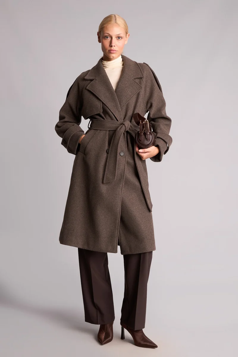 Regular Fit Belted Wool-Blend Coat