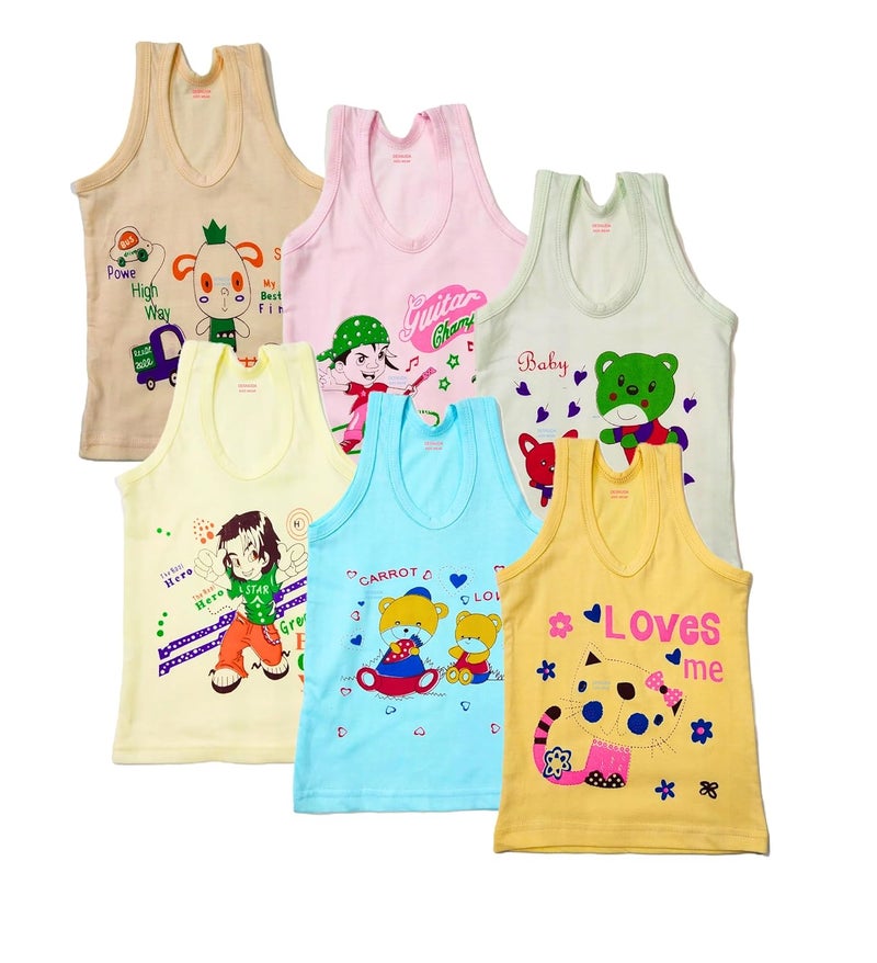 DESNUDA 100% Cotton Unisex Sleeveless Kids Baniyan (Pack of 6) | Vests for Kids | Baby Vests | Sando | Upto 4 Years Boys & Girls | Summer Wear Banyan - Image 1