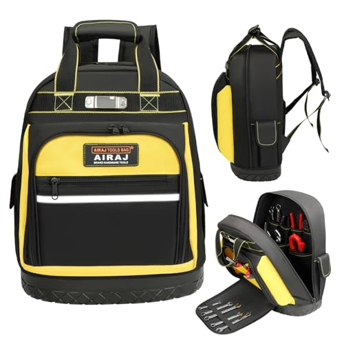AIRAJ Heavy Duty Tool Backpack17 Inch Tool Bag Backpack with Waterproof Molded Hard BaseDurable Tool Bag with Reinforced StitchingWaistSupportWork backpack for IndustrialElectricianConstruction - Image 1