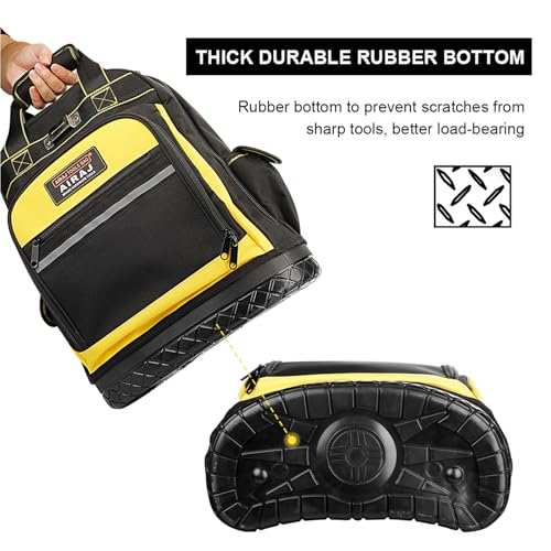 AIRAJ Heavy Duty Tool Backpack17 Inch Tool Bag Backpack with Waterproof Molded Hard BaseDurable Tool Bag with Reinforced StitchingWaistSupportWork backpack for IndustrialElectricianConstruction - Image 3