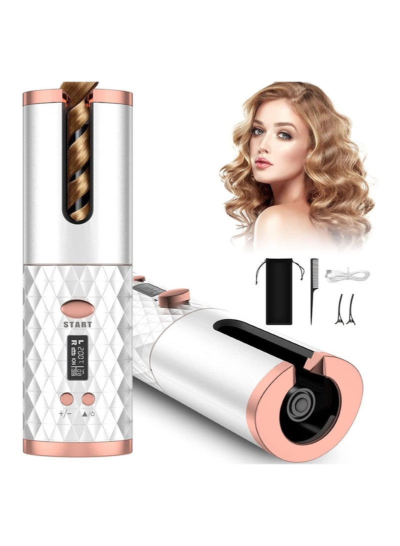 Automatic Curling Iron Cordless Hair Curling Wand Intelligent Anti-Tangle Hair Curler with Anti-Static Infrared Ionic Fast Heating & Salon High Heat 390 ℉ with 6 Temp Rechargeable & Portable - Image 1