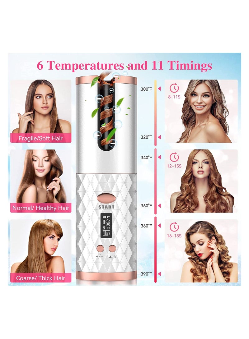 Automatic Curling Iron Cordless Hair Curling Wand Intelligent Anti-Tangle Hair Curler with Anti-Static Infrared Ionic Fast Heating & Salon High Heat 390 ℉ with 6 Temp Rechargeable & Portable - Image 5