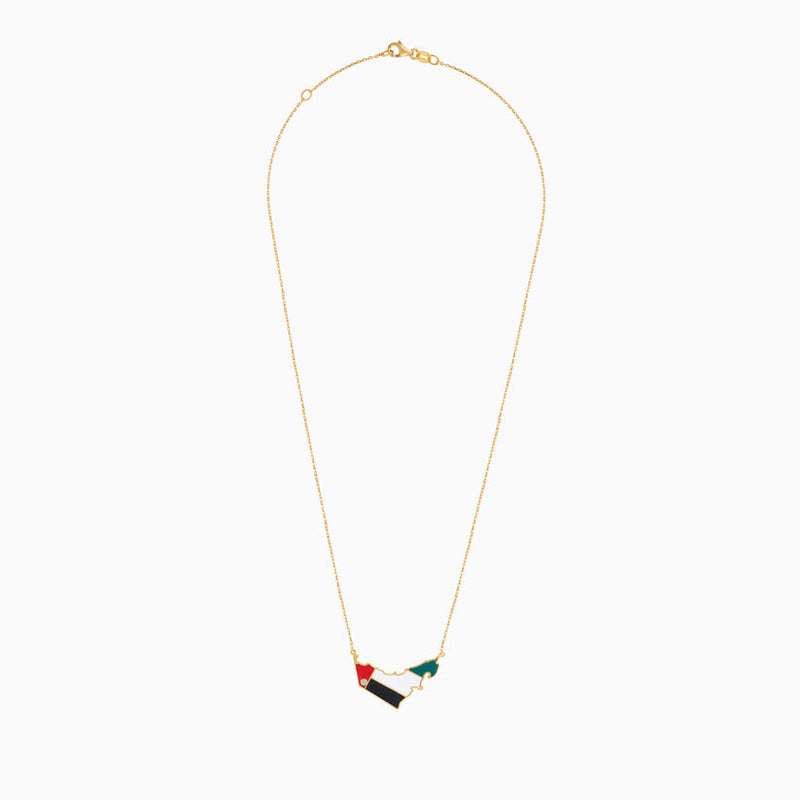 Jawhara Jewellery قلادة علم الإمارات 18 قيراط ذهب للنساء مع ألماس طبيعي، تصميم خريطة مع تفاصيل المينا، هدية مجوهرات فاخرة لها، قلادة ثقافية أنيقة من جوهرة للمجوهرات - Image 2