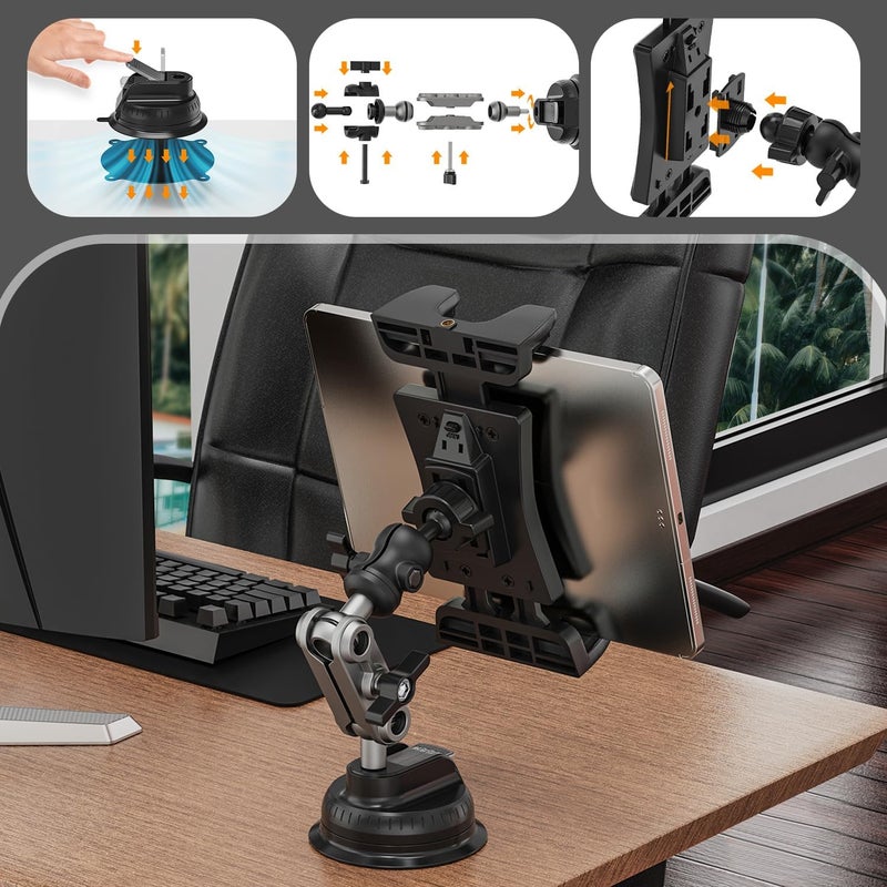 Jubor 360° Rotate Adjustable Tablet Car Mount with Suction Cup for 4.7-12.9" Devices - Image 3