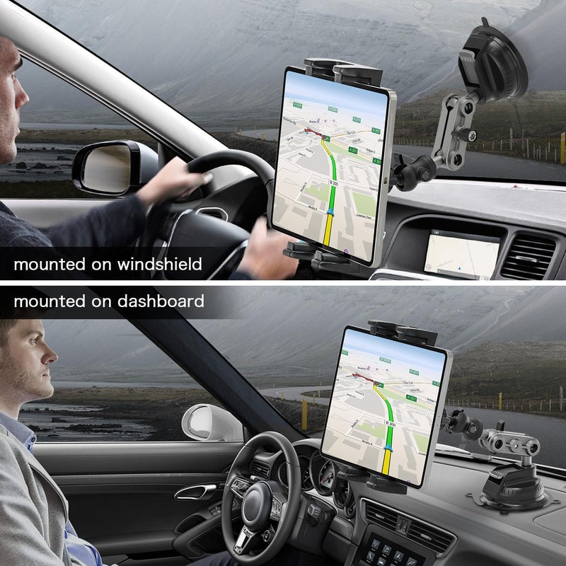 Jubor 360° Rotate Adjustable Tablet Car Mount with Suction Cup for 4.7-12.9" Devices - Image 2