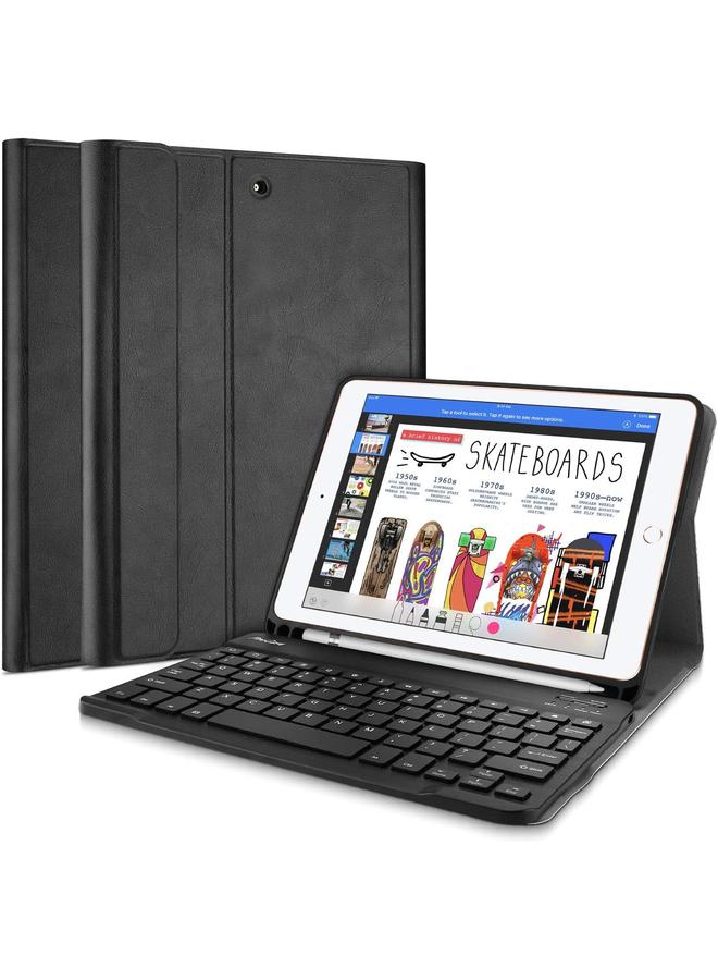Procases Keyboard Case For Ipad 9.7 2018 2017 With Pencil Holder With Magnetically Detachable Wireless Keyboard For Ipad 6Th Ipad 5Th Black - Image 1