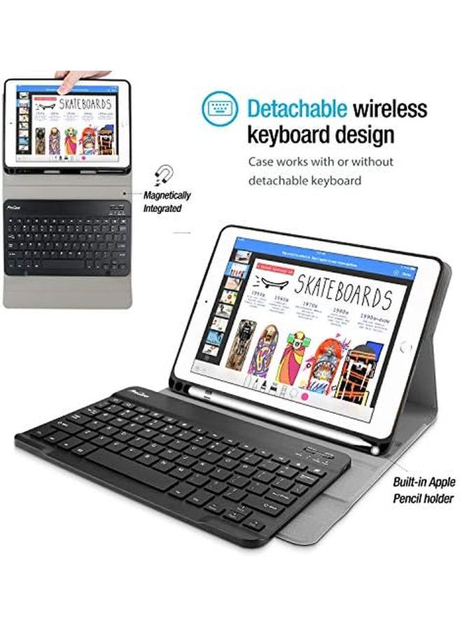 Procases Keyboard Case For Ipad 9.7 2018 2017 With Pencil Holder With Magnetically Detachable Wireless Keyboard For Ipad 6Th Ipad 5Th Black - Image 2
