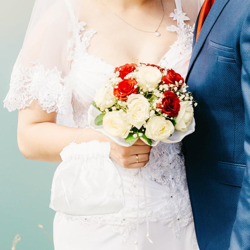 klarako white clutch purses for women Bride bridal bag bridal clutch Satin & Organza Bridal Dolly Bag dance bag for satin bag floral tote bags for women divider women's drawstring - Image 2