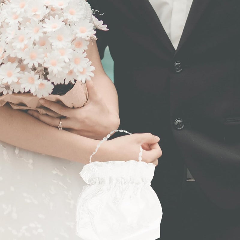 klarako white clutch purses for women Bride bridal bag bridal clutch Satin & Organza Bridal Dolly Bag dance bag for satin bag floral tote bags for women divider women's drawstring - Image 3