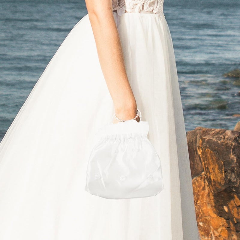 klarako white clutch purses for women Bride bridal bag bridal clutch Satin & Organza Bridal Dolly Bag dance bag for satin bag floral tote bags for women divider women's drawstring - Image 5