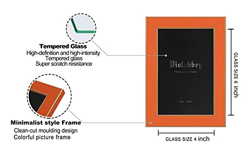 VIOLABBEY 4x6 Picture Frames Set of 4, Colorful Photo Frame of Modern Style, High Definition Tempered Real Glass, Wall Mounted or Tabletop Display (Blue+Light Blue+Orange+Apricot) - Image 3
