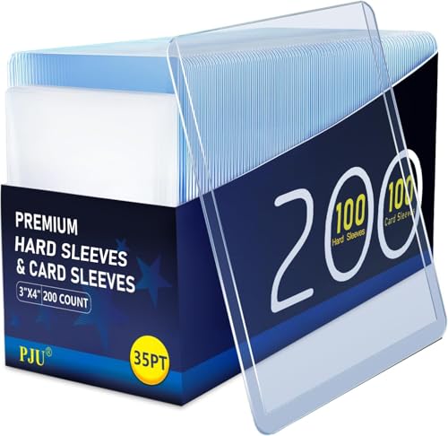PJU 200 Hard Plastic Card Sleeves Premium Baseball Card Protectors 3x 4 Trading Cards Sleeves Sports Game Cards Holder Top Cases 100 Hard Sleeve 100 Soft Sleeve - Image 1