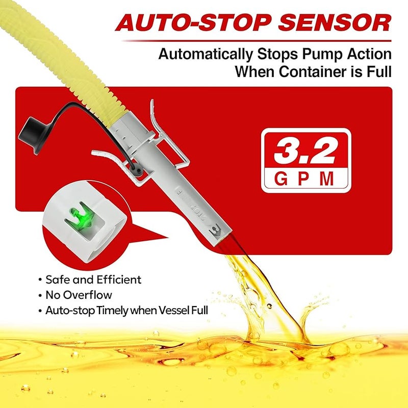 Keimi Fuel Transfer Pump with Auto-Stop, 3.2 Gallon per Min, 51 Extra Long Hose, Battery & USB Powered, 4 Can Adapters, Fast and Safe Gas Pump for Oil, Diesel and Gasoline - Image 2