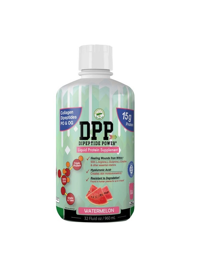 Nutritional Designs Dpp Dipeptide, Wound-Healing Liquid Collagen & Whey Protein Supplement, Sugar-Free, Promotes Healthy Skin & Hair For Men & Women (Watermelon, Bottle 32 Fl Oz)  - Image 1