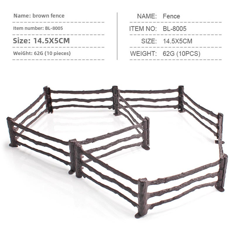 Cross-border simulation farm ranch fence decoration model static small fence fence plastic toy set(Brown fence 10 pieces 62g) - Image 3