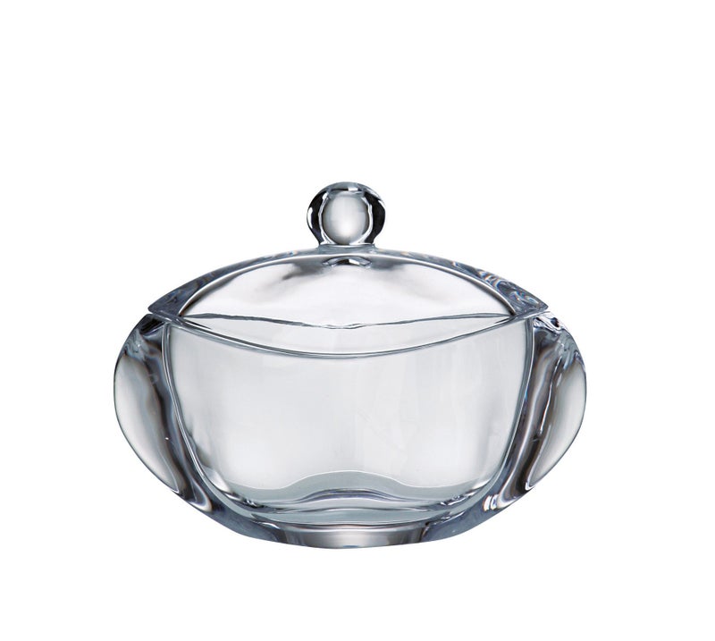 Barski  European Quality Glass  Crystalline  Oval  Covered  Candy Dish  Jewelry Box  7 Length  Made in Europe
