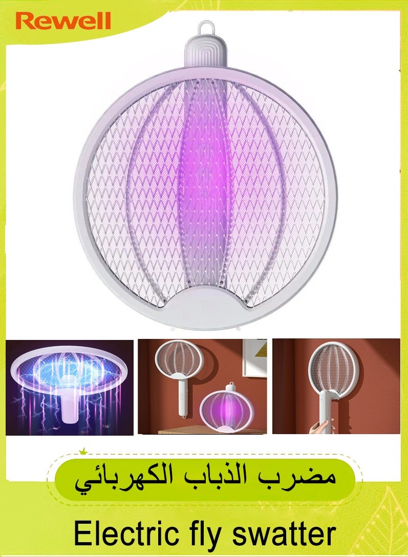 Rewell Electric Fly Swatter Folding Mosquito Zapper Handheld Mosquito Zapper 3000 Volt Insect Fly Trap Fly Zapper Racket for Indoor and Outdoor Pest Control Large Size with LED Light  - Image 1