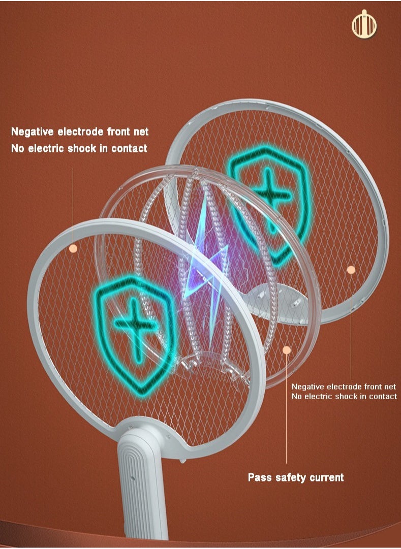 Rewell - Electric Fly Swatter Folding Mosquito Zapper Handheld Mosquito Zapper 3000 Volt Insect Fly Trap Fly Zapper Racket for Indoor and Outdoor Pest Control Large Size with LED Light - Image 1