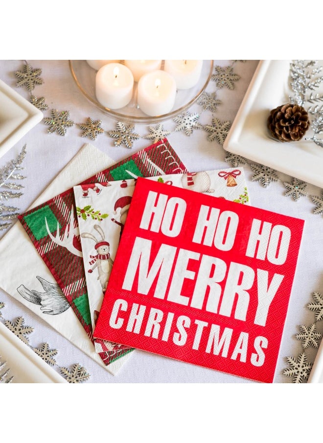 Restaurantware 13 Inch Paper Luncheon Napkins, 500 Ho Ho Ho Design Printed Napkins - 3-Ply, Textured Edges, Red Paper Decorated Napkins, Soft And Strong, For Parties Or Catering Events  - Image 3