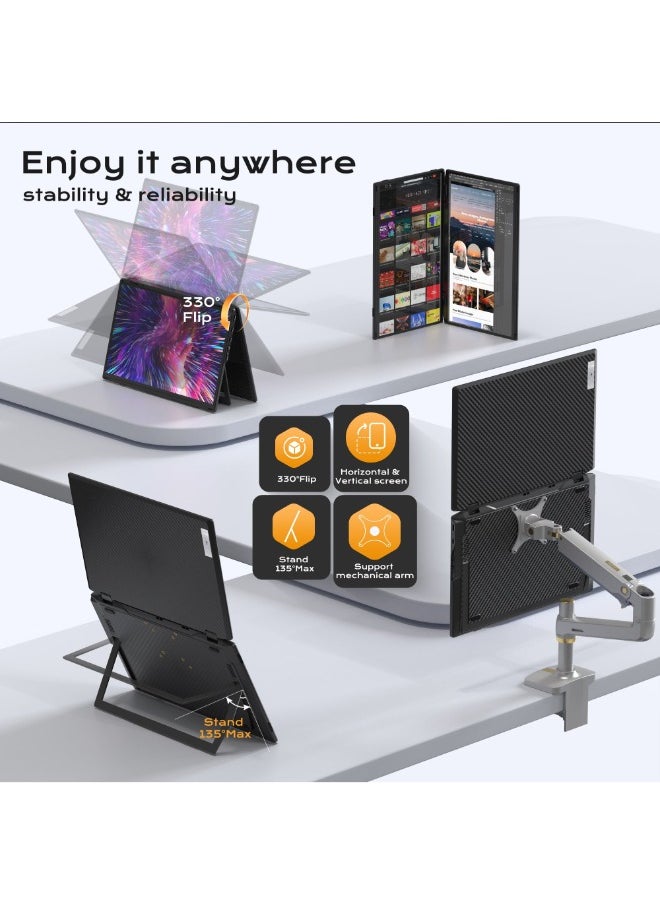 V2COM - Dual 15.6" Full HD Laptop Screen Extender, 1080P IPS Folding Monitor, 330° Adjustable, Plug & Play, Type-C/Mini HDMI, Compatible with Windows, Mac, Android, PS5, Xbox, and Switch - Image 1