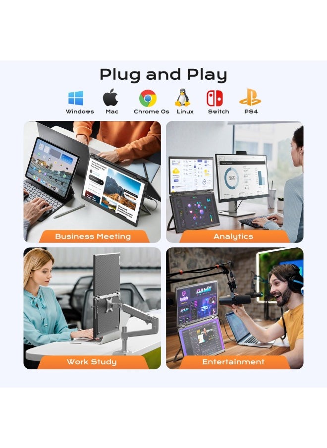 V2COM - Dual 15.6" Full HD Laptop Screen Extender, 1080P IPS Folding Monitor, 330° Adjustable, Plug & Play, Type-C/Mini HDMI, Compatible with Windows, Mac, Android, PS5, Xbox, and Switch - Image 1