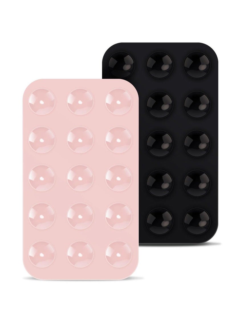 Generic 2 Pack Silicone Suction Phone Case, Double Sided Suction Cup, Anti-Slip Hands-Free Mobile Accessory Holder, Suitable for Videos and Selfies (Black, Light Pink)  - Image 1