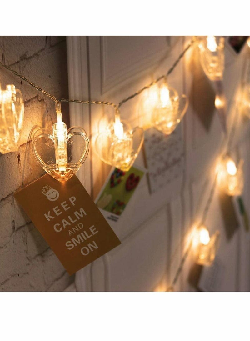 SYOSI 20 Photo Clip Light Strings, Battery Powered Heart Hanging Display Lights for Exhibition Picture Cards Indoor and Outdoor Wedding Decor Festive Mood (Heart) - Image 3