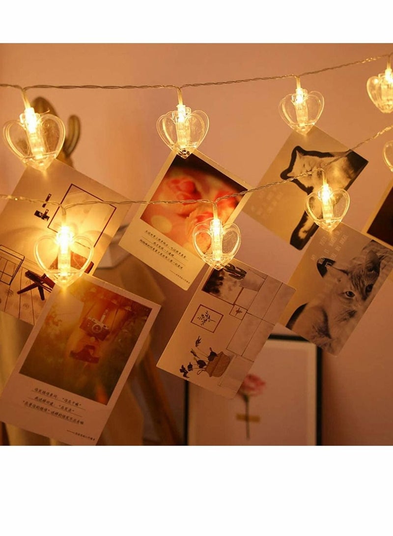 SYOSI 20 Photo Clip Light Strings, Battery Powered Heart Hanging Display Lights for Exhibition Picture Cards Indoor and Outdoor Wedding Decor Festive Mood (Heart) - Image 2