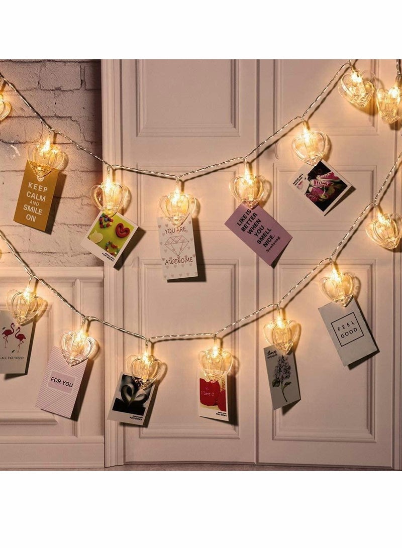 SYOSI 20 Photo Clip Light Strings, Battery Powered Heart Hanging Display Lights for Exhibition Picture Cards Indoor and Outdoor Wedding Decor Festive Mood (Heart) - Image 1