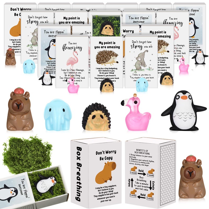 Cinnvoice 25 Set Bulk Gifts End of Year Student Teacher Graduation Gifts Emotional Support Desk Pets Inspirational Cute Resin Mini Ornaments with Thank You Card Box Penguin - Image 2