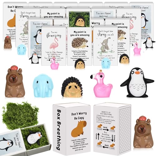 Cinnvoice 25 Set Bulk Gifts End of Year Student Teacher Graduation Gifts Emotional Support Desk Pets Inspirational Cute Resin Mini Ornaments with Thank You Card Box Penguin - Image 1