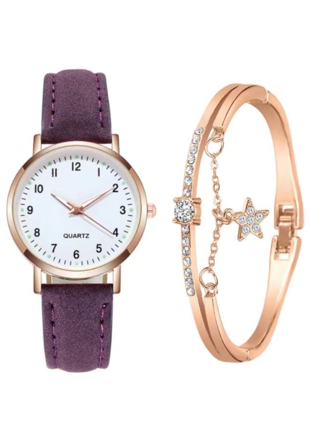 Two-piece Simple Women's Watch Digital Female Student Luminous Watch Fashion Matte Leather Casual Women's Quartz Watch