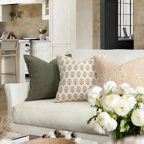 DKwizme Farmhouse Floral Pillow Covers 20x20 Set of 2, Country Botanical Throw Pillow Cover for Sofa Couch Bed Living Room, Rustic Vintage Flower Cushion Covers Cottage Home Decor,Blush Sage - Image 4