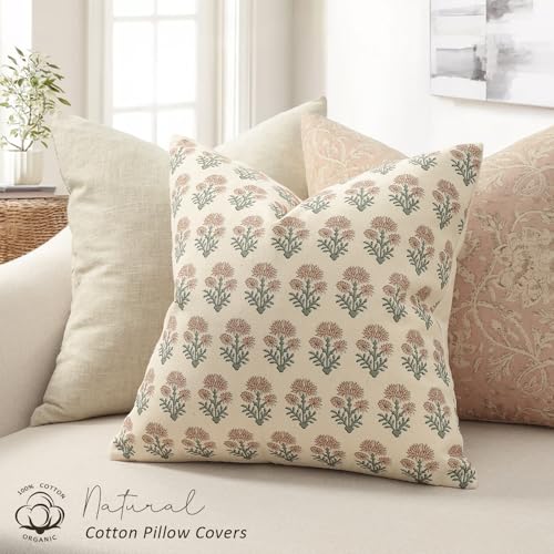 DKwizme Farmhouse Floral Pillow Covers 20x20 Set of 2, Country Botanical Throw Pillow Cover for Sofa Couch Bed Living Room, Rustic Vintage Flower Cushion Covers Cottage Home Decor,Blush Sage - Image 2